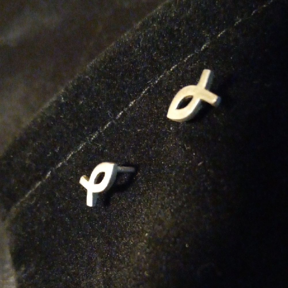 Sterling Silver 925 Fish Symbol Stud Earrings
